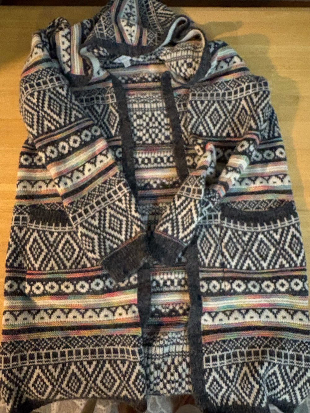 Monteau Gray Hooded Cardigan with Multicolor Stripes